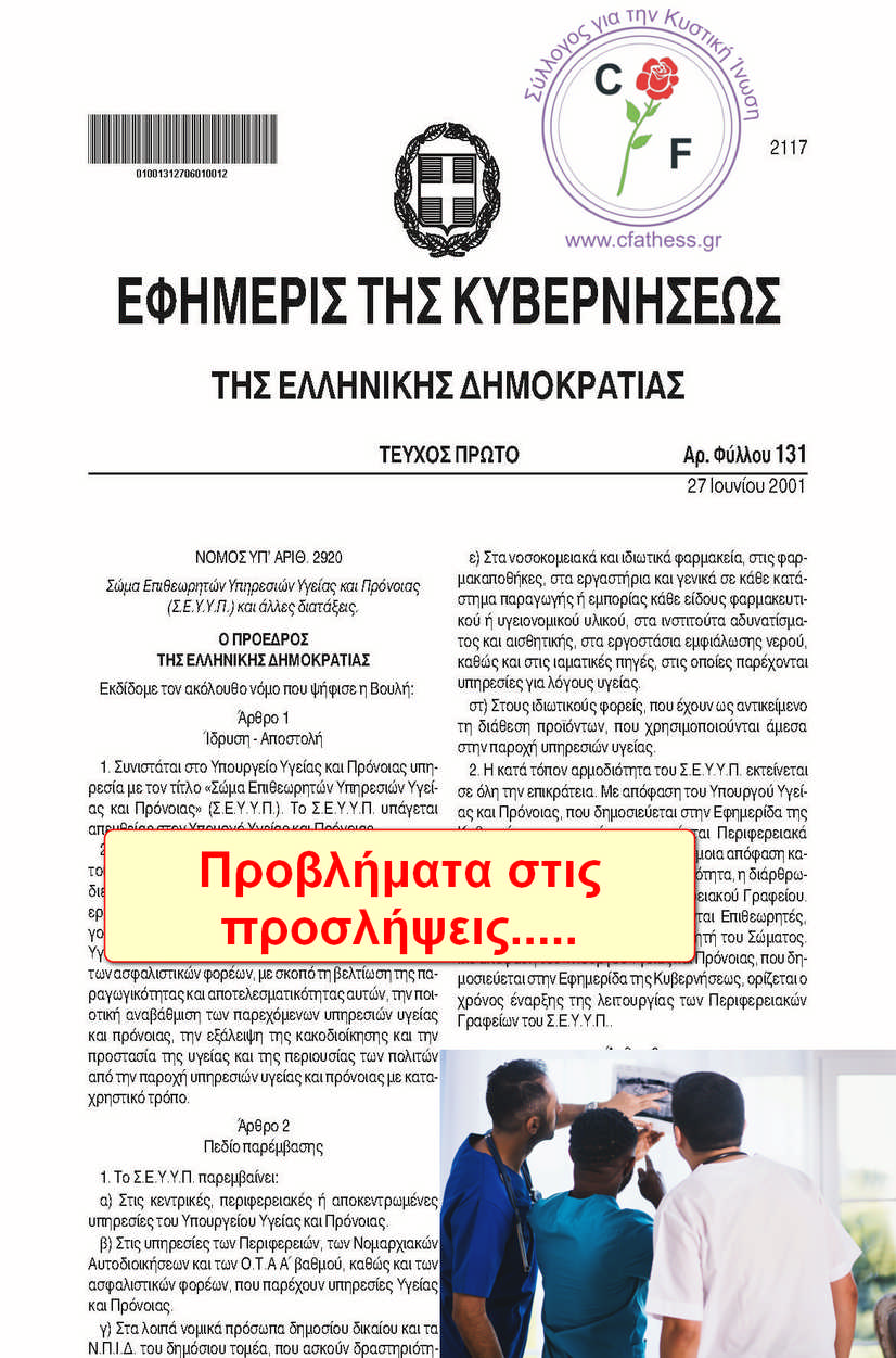 Προβλήματα στις προσλήψεις του νόμου 2920 του 2001